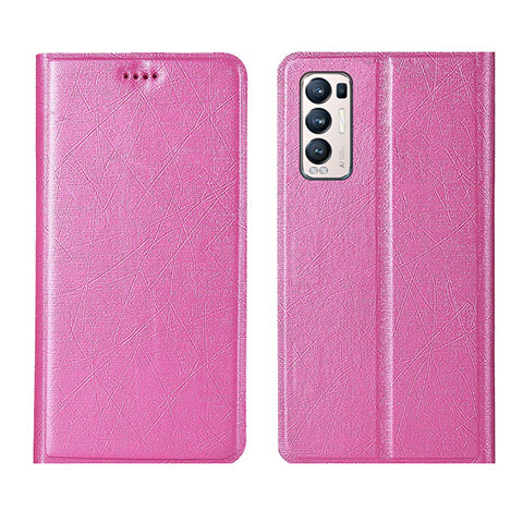 Custodia Portafoglio In Pelle Cover con Supporto L02 per Oppo Find X3 Neo 5G Rosa