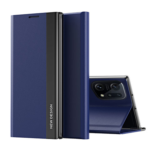 Custodia Portafoglio In Pelle Cover con Supporto L02 per Oppo Find X5 5G Blu