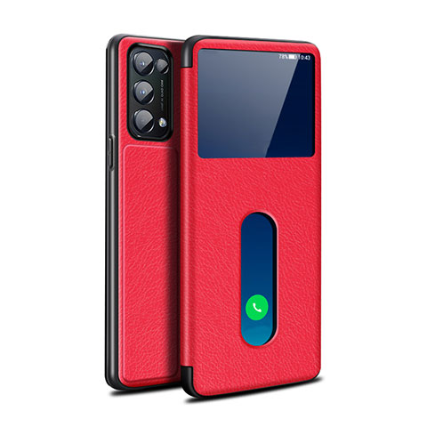 Custodia Portafoglio In Pelle Cover con Supporto L02 per Oppo Reno5 Pro 5G Rosso