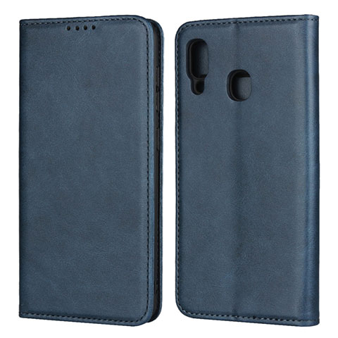 Custodia Portafoglio In Pelle Cover con Supporto L02 per Samsung Galaxy A20 Blu