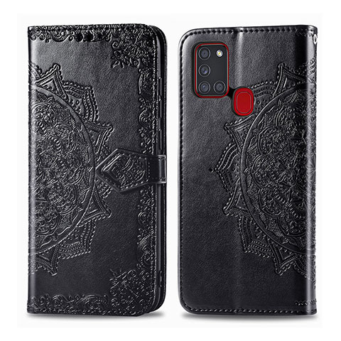 Custodia Portafoglio In Pelle Cover con Supporto L02 per Samsung Galaxy A21s Nero