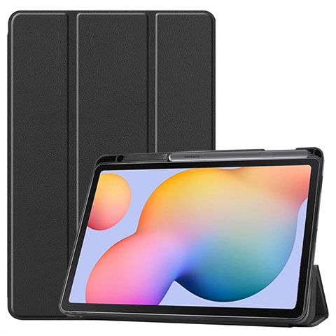 Custodia Portafoglio In Pelle Cover con Supporto L02 per Samsung Galaxy Tab S6 Lite 10.4 SM-P610 Nero