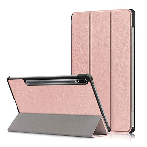 Custodia Portafoglio In Pelle Cover con Supporto L02 per Samsung Galaxy Tab S7 11 Wi-Fi SM-T870 Oro Rosa