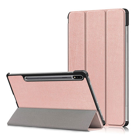 Custodia Portafoglio In Pelle Cover con Supporto L02 per Samsung Galaxy Tab S7 Plus 5G 12.4 SM-T976 Oro Rosa