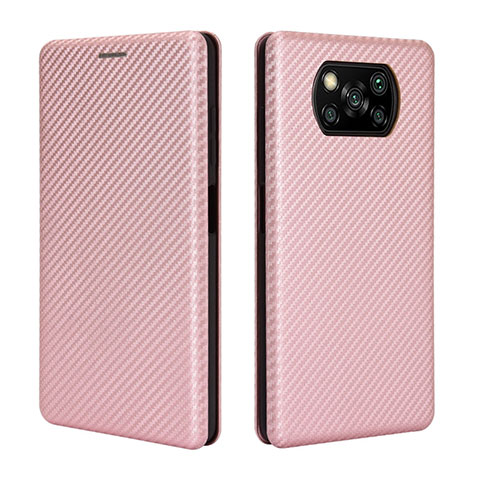 Custodia Portafoglio In Pelle Cover con Supporto L02 per Xiaomi Poco X3 Oro Rosa