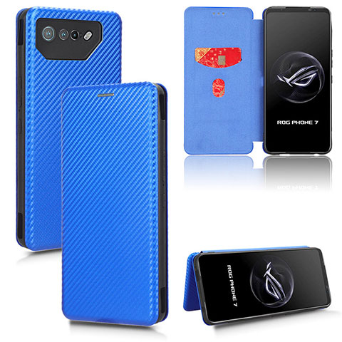 Custodia Portafoglio In Pelle Cover con Supporto L02Z per Asus ROG Phone 7 Blu