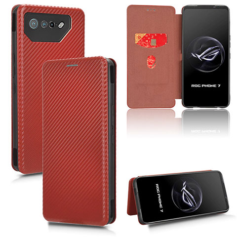 Custodia Portafoglio In Pelle Cover con Supporto L02Z per Asus ROG Phone 7 Ultimate Marrone