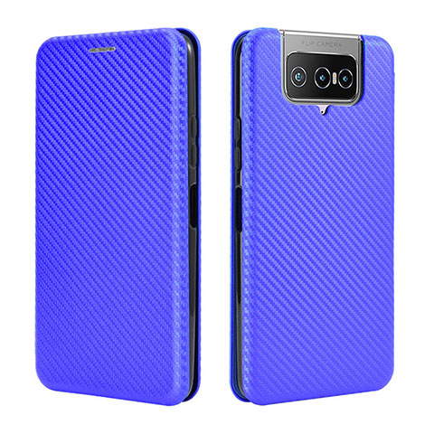 Custodia Portafoglio In Pelle Cover con Supporto L02Z per Asus ZenFone 8 Flip ZS672KS Blu