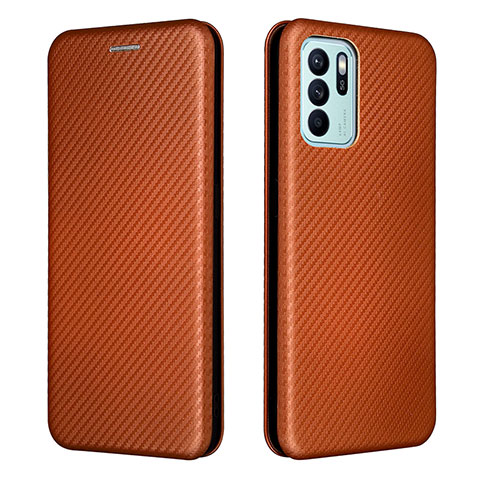 Custodia Portafoglio In Pelle Cover con Supporto L02Z per Oppo Reno6 Z 5G Marrone