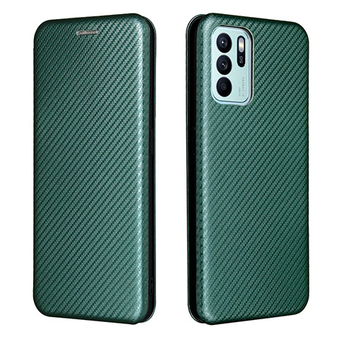 Custodia Portafoglio In Pelle Cover con Supporto L02Z per Oppo Reno6 Z 5G Verde