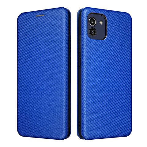 Custodia Portafoglio In Pelle Cover con Supporto L02Z per Samsung Galaxy A03 Blu