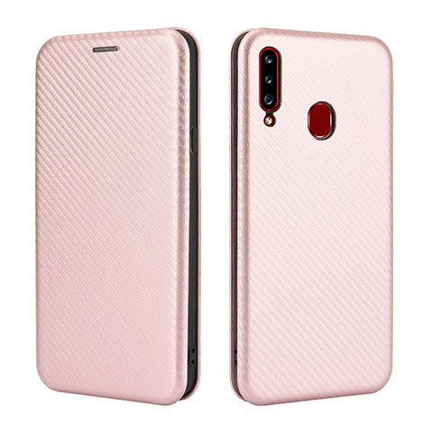 Custodia Portafoglio In Pelle Cover con Supporto L02Z per Samsung Galaxy A20s Oro Rosa