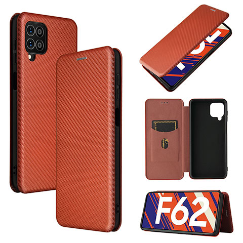 Custodia Portafoglio In Pelle Cover con Supporto L02Z per Samsung Galaxy F62 5G Marrone