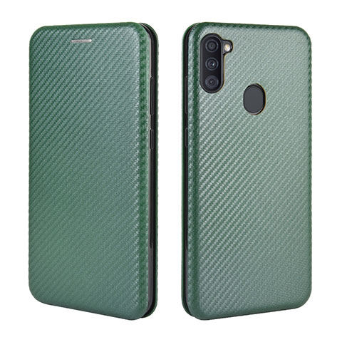 Custodia Portafoglio In Pelle Cover con Supporto L02Z per Samsung Galaxy M11 Verde