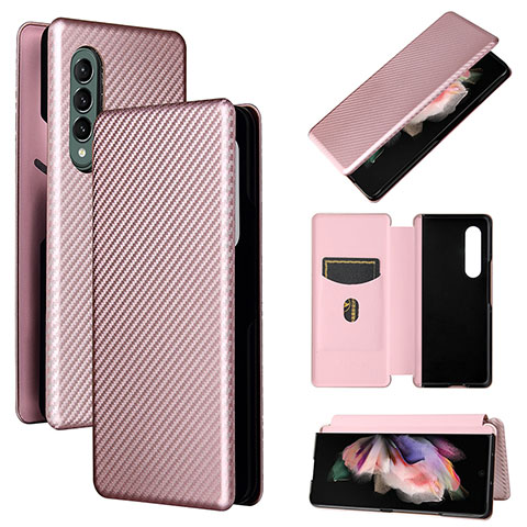 Custodia Portafoglio In Pelle Cover con Supporto L02Z per Samsung Galaxy Z Fold3 5G Oro Rosa