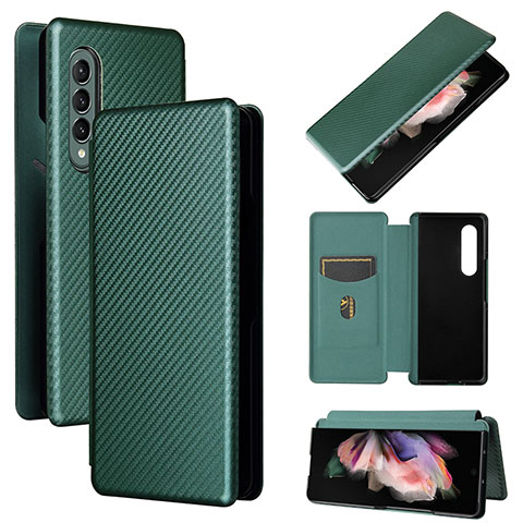 Custodia Portafoglio In Pelle Cover con Supporto L02Z per Samsung Galaxy Z Fold3 5G Verde