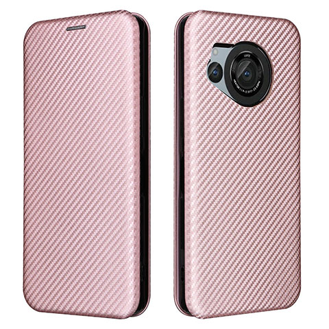 Custodia Portafoglio In Pelle Cover con Supporto L02Z per Sharp Aquos R8 Oro Rosa