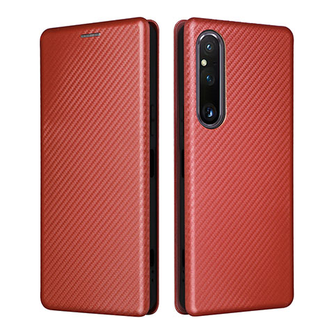 Custodia Portafoglio In Pelle Cover con Supporto L02Z per Sony Xperia 1 V Marrone