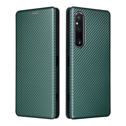 Custodia Portafoglio In Pelle Cover con Supporto L02Z per Sony Xperia 1 V Verde