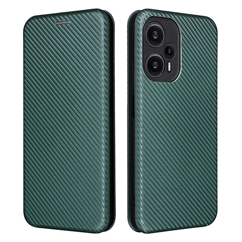 Custodia Portafoglio In Pelle Cover con Supporto L02Z per Xiaomi Poco F5 5G Verde