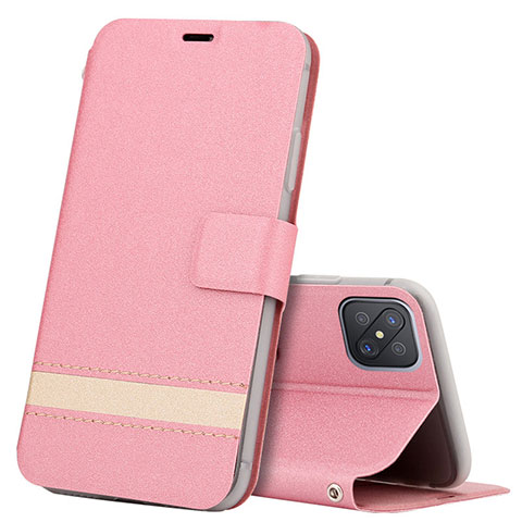 Custodia Portafoglio In Pelle Cover con Supporto L03 per Oppo A92s 5G Rosa