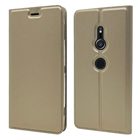 Custodia Portafoglio In Pelle Cover con Supporto L03 per Sony Xperia XZ2 Oro