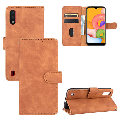 Custodia Portafoglio In Pelle Cover con Supporto L03Z per Samsung Galaxy A01 SM-A015 Marrone