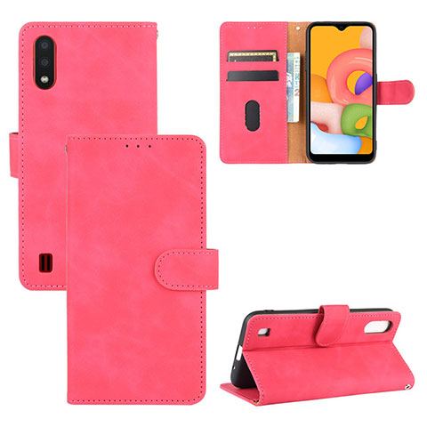 Custodia Portafoglio In Pelle Cover con Supporto L03Z per Samsung Galaxy A01 SM-A015 Rosa Caldo