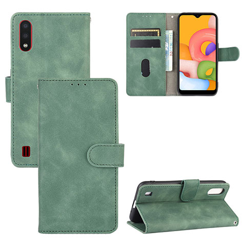 Custodia Portafoglio In Pelle Cover con Supporto L03Z per Samsung Galaxy A01 SM-A015 Verde