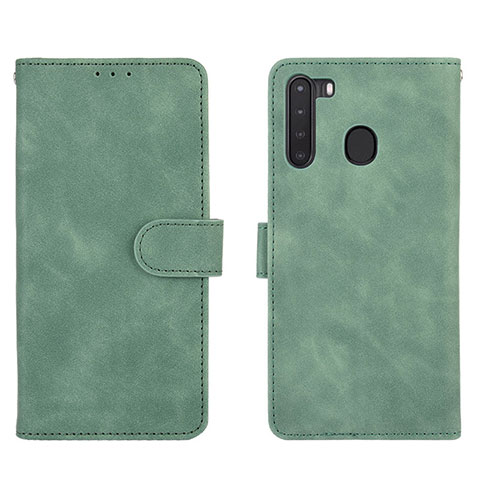 Custodia Portafoglio In Pelle Cover con Supporto L03Z per Samsung Galaxy A21 Verde