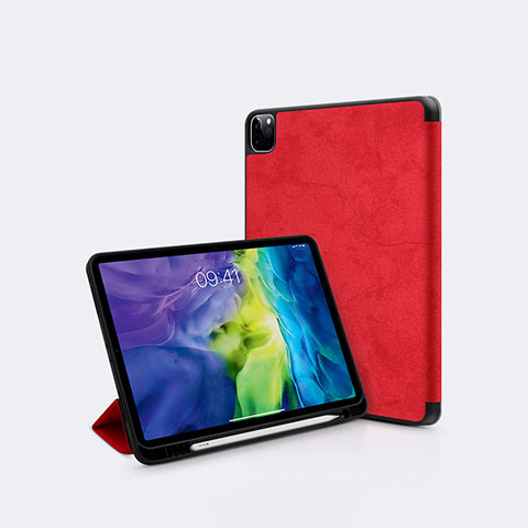 Custodia Portafoglio In Pelle Cover con Supporto L04 per Apple iPad Pro 12.9 (2022) Rosso