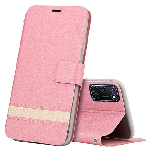 Custodia Portafoglio In Pelle Cover con Supporto L04 per Oppo A52 Rosa