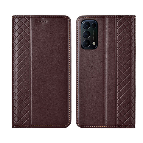 Custodia Portafoglio In Pelle Cover con Supporto L04 per Oppo Reno5 Pro 5G Marrone