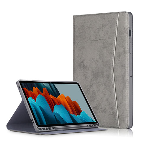 Custodia Portafoglio In Pelle Cover con Supporto L04 per Samsung Galaxy Tab S7 Plus 12.4 Wi-Fi SM-T970 Grigio