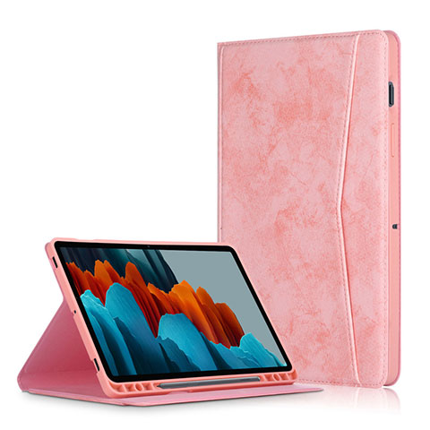 Custodia Portafoglio In Pelle Cover con Supporto L04 per Samsung Galaxy Tab S7 Plus 5G 12.4 SM-T976 Rosa