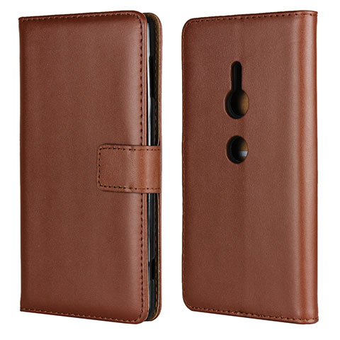 Custodia Portafoglio In Pelle Cover con Supporto L04 per Sony Xperia XZ2 Marrone