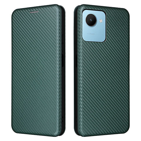 Custodia Portafoglio In Pelle Cover con Supporto L04Z per Realme C30s Verde