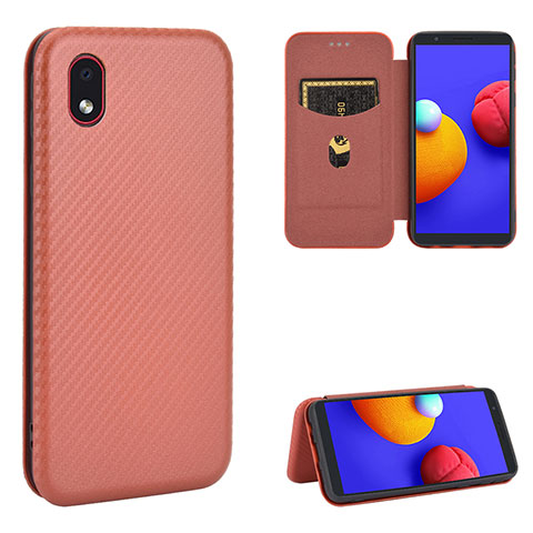 Custodia Portafoglio In Pelle Cover con Supporto L04Z per Samsung Galaxy A01 Core Marrone