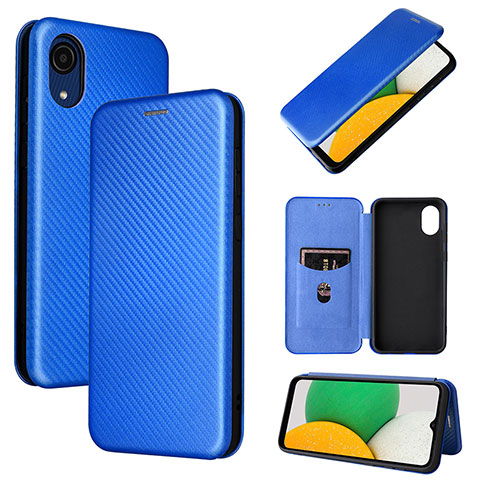 Custodia Portafoglio In Pelle Cover con Supporto L04Z per Samsung Galaxy A03 Core Blu