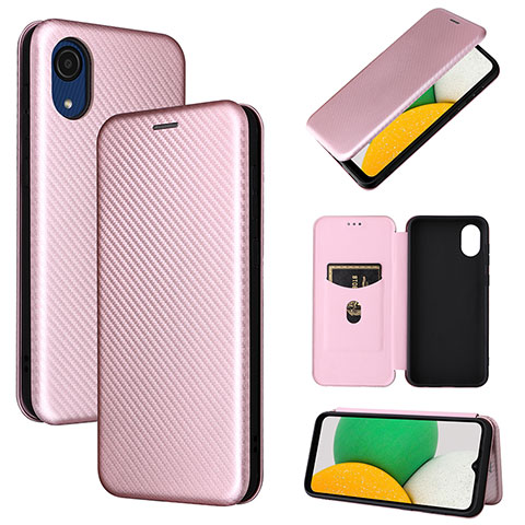 Custodia Portafoglio In Pelle Cover con Supporto L04Z per Samsung Galaxy A03 Core Oro Rosa