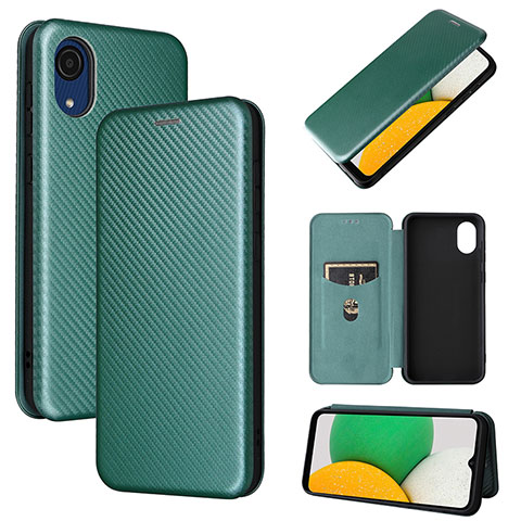 Custodia Portafoglio In Pelle Cover con Supporto L04Z per Samsung Galaxy A03 Core Verde