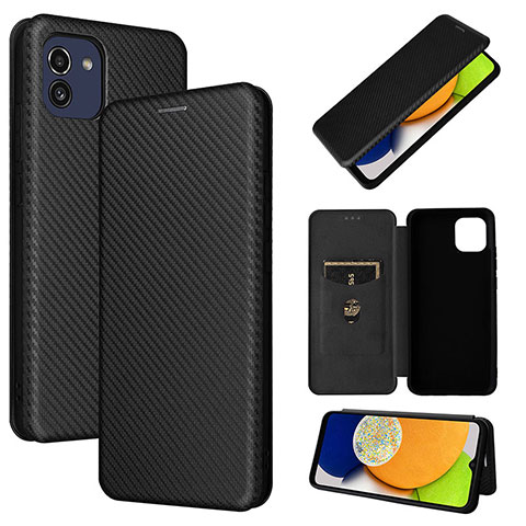 Custodia Portafoglio In Pelle Cover con Supporto L04Z per Samsung Galaxy A03 Nero