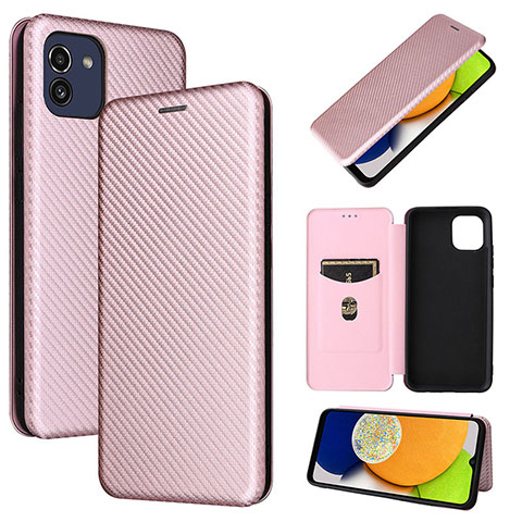 Custodia Portafoglio In Pelle Cover con Supporto L04Z per Samsung Galaxy A03 Oro Rosa