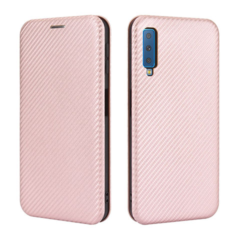 Custodia Portafoglio In Pelle Cover con Supporto L04Z per Samsung Galaxy A7 (2018) A750 Oro Rosa