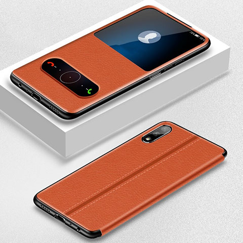 Custodia Portafoglio In Pelle Cover con Supporto L05 per Huawei Y9 Prime (2019) Arancione