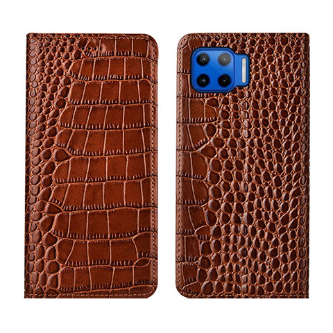 Custodia Portafoglio In Pelle Cover con Supporto L05 per Motorola Moto G 5G Plus Marrone Chiaro