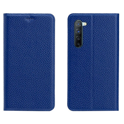 Custodia Portafoglio In Pelle Cover con Supporto L05 per Oppo F15 Blu