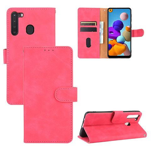 Custodia Portafoglio In Pelle Cover con Supporto L05Z per Samsung Galaxy A21 Rosa Caldo