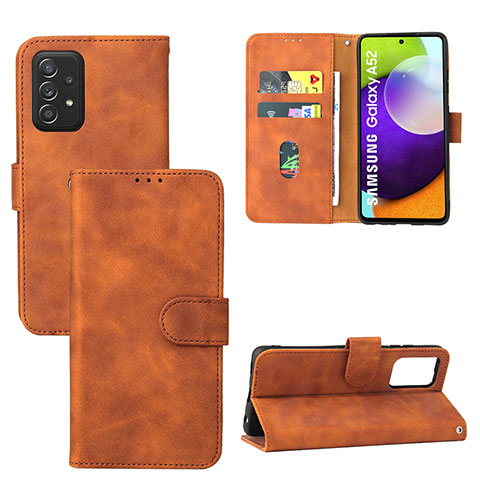 Custodia Portafoglio In Pelle Cover con Supporto L05Z per Samsung Galaxy A52 4G Marrone