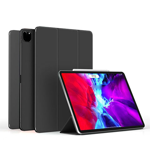 Custodia Portafoglio In Pelle Cover con Supporto L06 per Apple iPad Pro 12.9 (2021) Nero